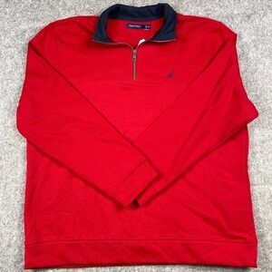 Nautica‎ 1/4 Zip Pullover Sweatshirt Mens 2XL Red Coastal Preppy NEW
